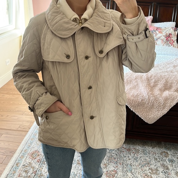 Talbots Quilted Equestrian Jacket Button Front Cowl Neck 1x Lightweight Khaki - Picture 4 of 13